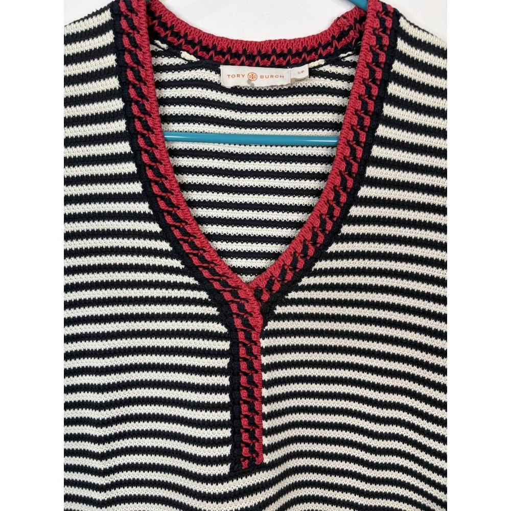Tory Burch Sweater Women's Size S/P Striped V-neck Pullover 3/4 Sleeve Cotton - Picture 2 of 13